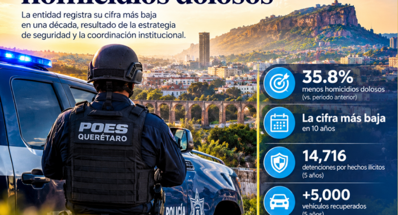 Querétaro reporta 35.8% de caída en homicidios dolosos